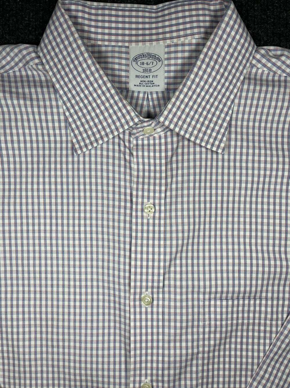 Brooks Brothers 1818 Regent Fit Non-Iron Check Dress Shirt 18-6/7